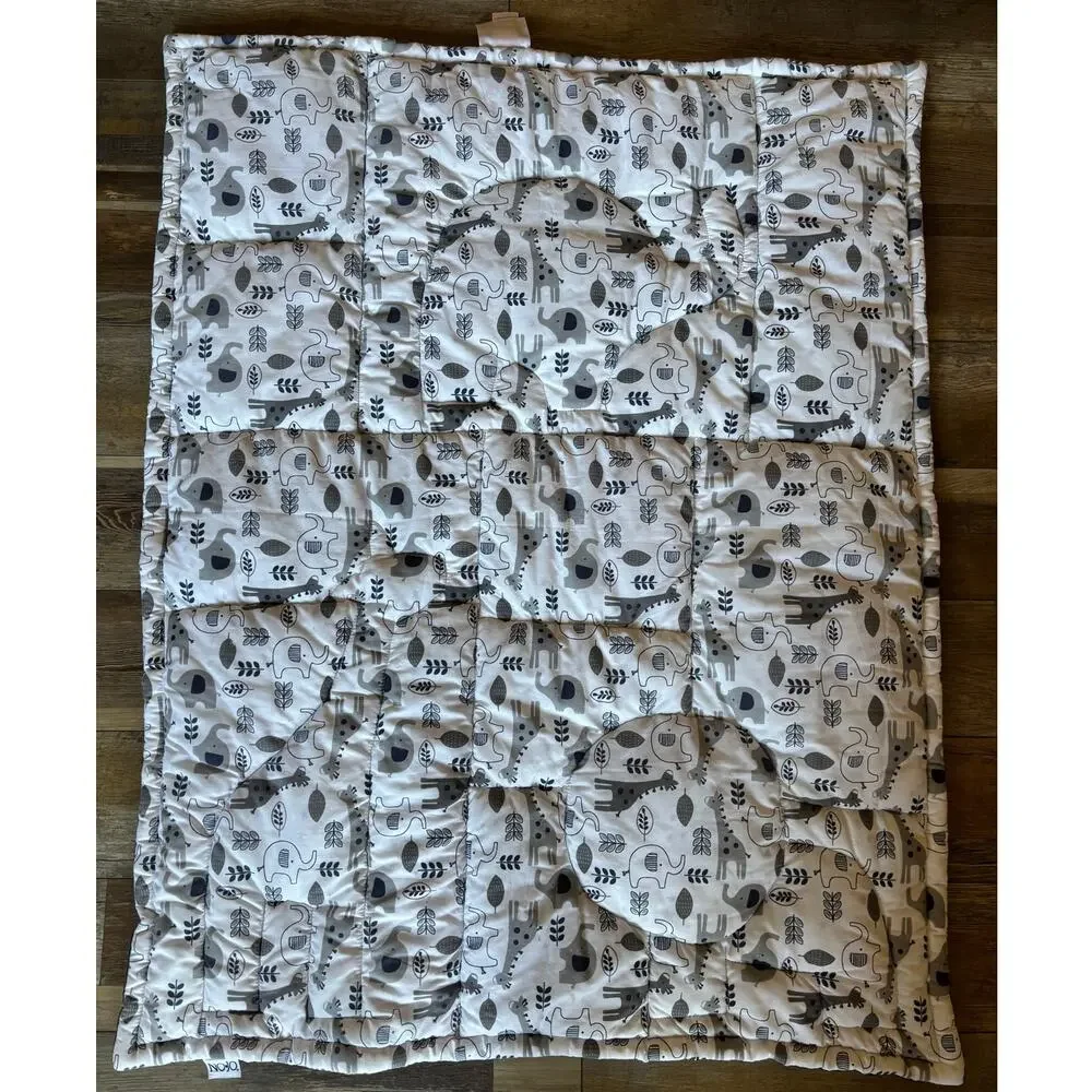 NOJO Quilted Baby Blanket Blue Gray White Tigers Giraffes Elephants